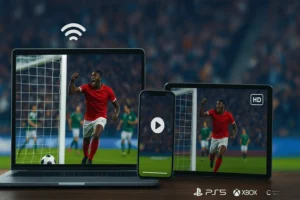 Online soccer streaming on multiple devices showing live match