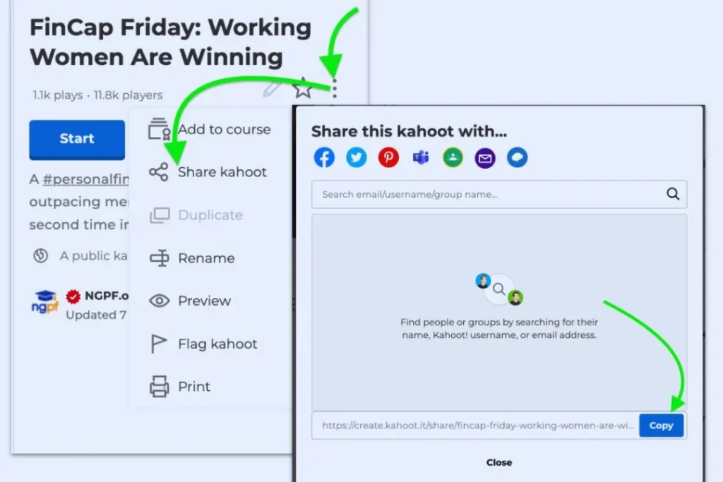 how to share a Kahoot